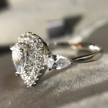 14K Gold Plated Petite Pavé Pear Cut CZ Halo Ring for Woman - White or Pink CZ