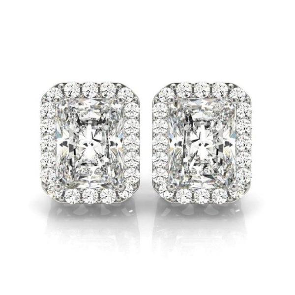 Dominique 3CT Radiant Halo OB Simulated Diamond Stud Earrings for Women Bridal Engagement Wedding Anniversary Gift