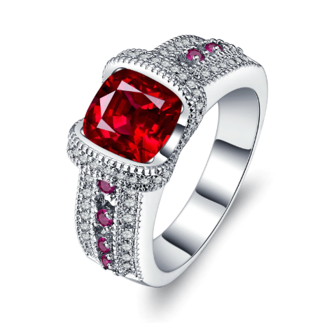 Fiery Pink Cushion Cut CZ Solitaire Ring