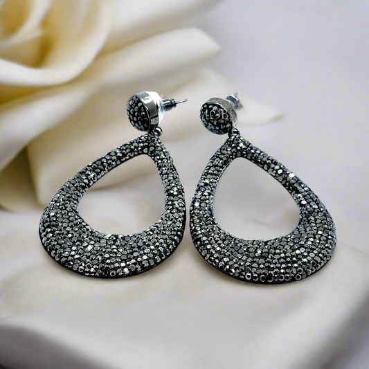 Boutique Oversize Black Turkish Crystal Drop Earrings for Women