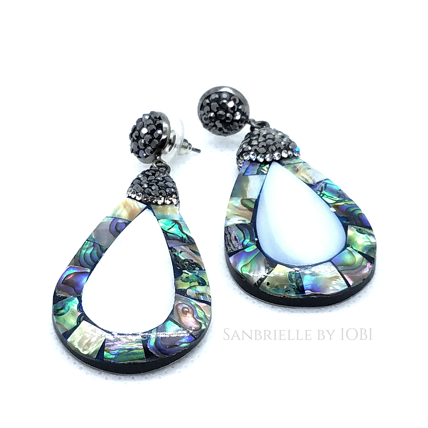 Natural Abalone and Black Turkish Crystal Earrings for Women
