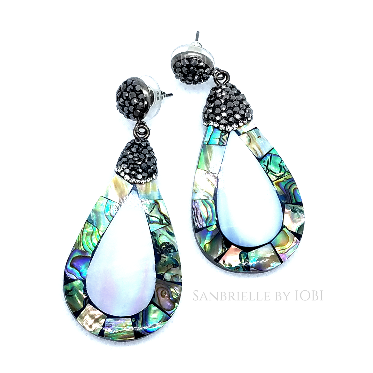 Natural Abalone and Black Turkish Crystal Earrings for Women