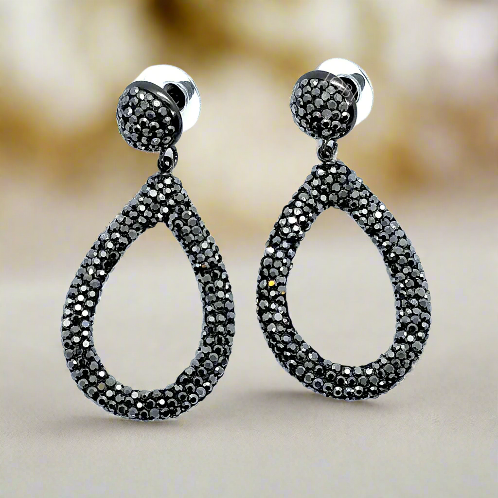 Boutique Black Turkish Crystal Encrusted Drop Earrings