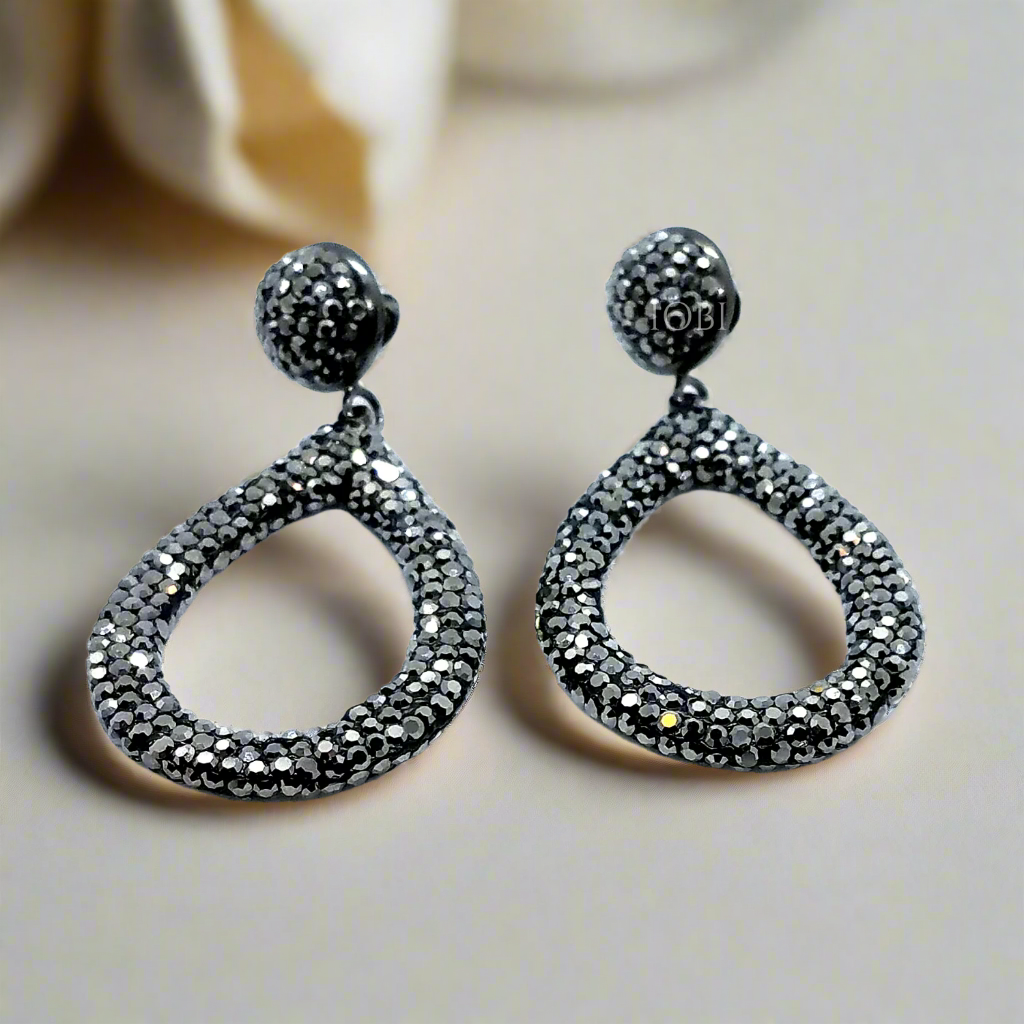 Boutique Black Turkish Crystal Encrusted Drop Earrings