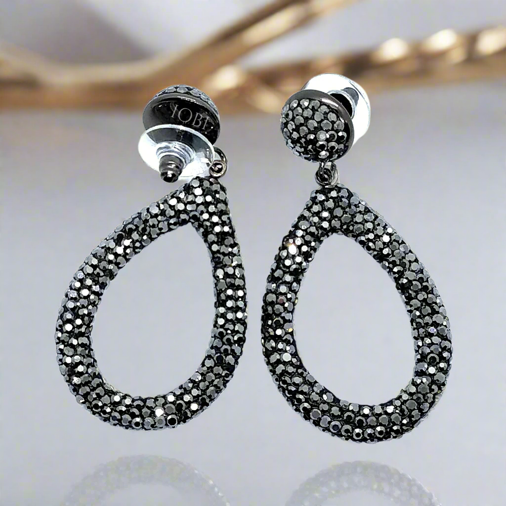 Boutique Black Turkish Crystal Encrusted Drop Earrings
