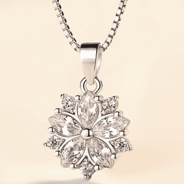 Azalea Blossoms Cubic Zirconia 14K White Gold Plated Necklace for Women