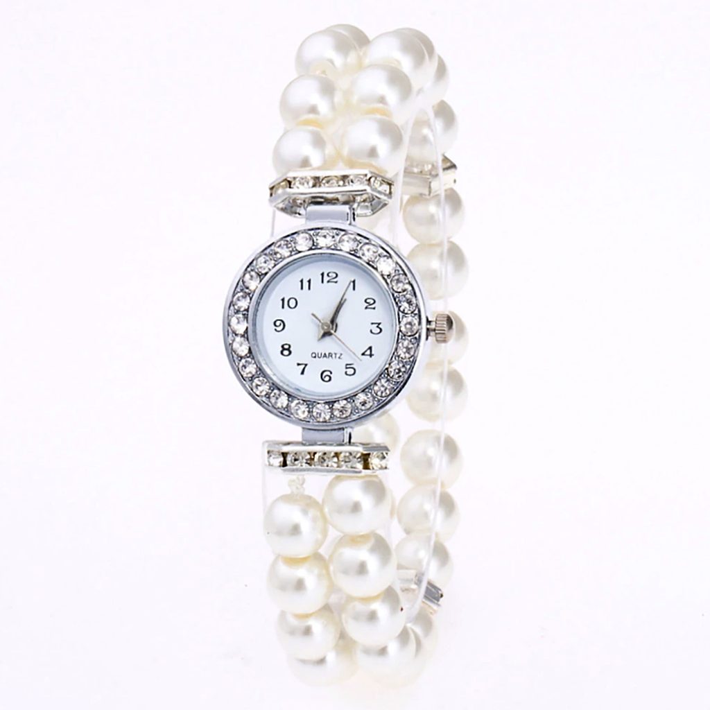 Vintage Era Pearl and Crystal Halo Stretch Elastic Watch for Woman Any Occasion Wedding Accessories