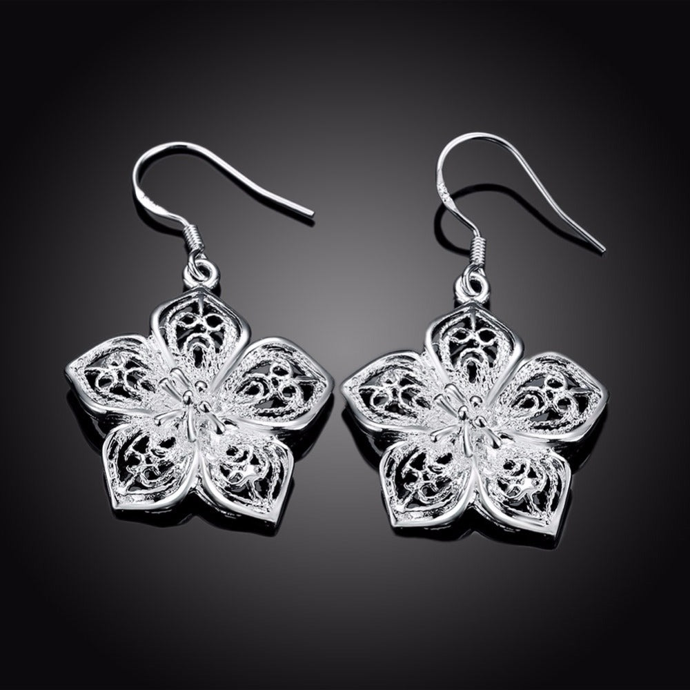Silver Hibiscus Flower Earrings for Women