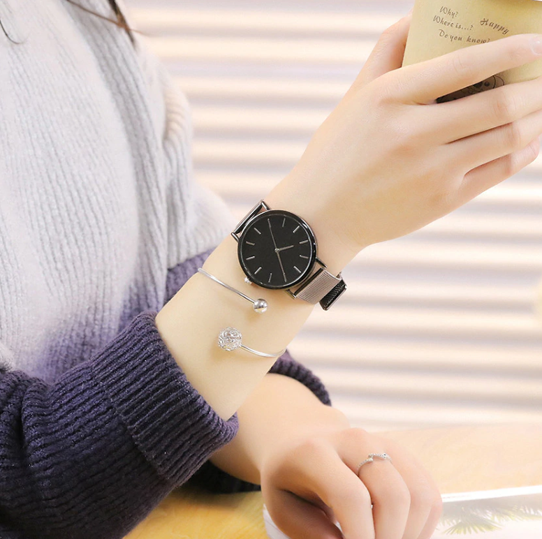 Sleek Metal Mesh Band Watch