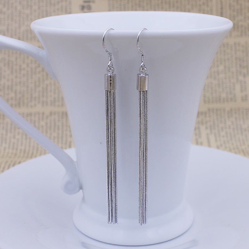 Sleek Silver Strings Tassel Earrings