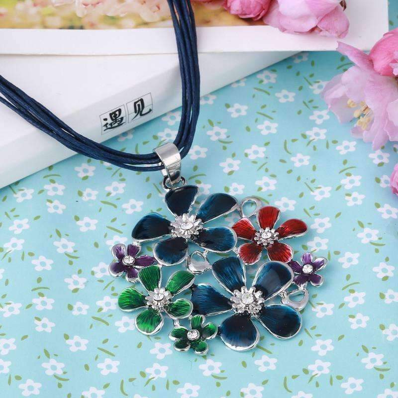 Spring Bouquet Enamel Flower Necklace and Earrings - In Three Colors