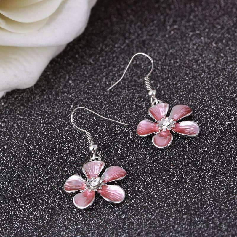 Spring Bouquet Enamel Flower Necklace and Earrings - In Three Colors