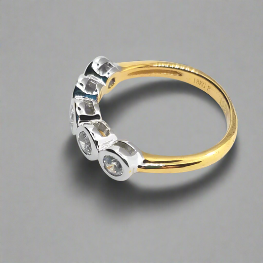 Stella D'ora 1CTW Five Stone Bezel Set OB Simulated Diamond Ring for Women Special Occasion Bridal Engagement Anniversary
