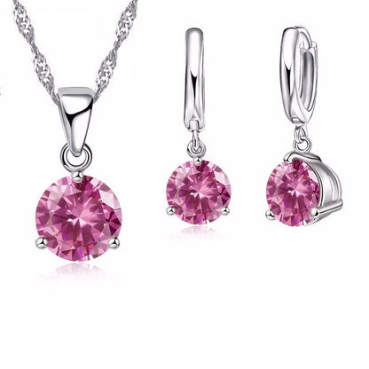 Secret Solitaire Round Austrian Crystal Necklace & Earrings Set