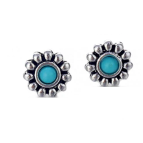 Flower Totem Turquoise Stud Earrings