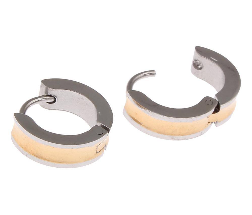 Two Tone Polished Stainless Steel Huggie Hoop Earrings - For Men or Women