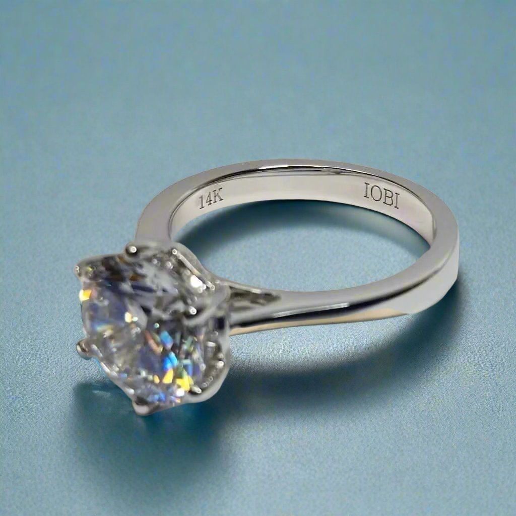 Victoria 14K White Solid Gold 4CT Round Cut OB Simulated Diamond Solitaire Ring for Woman Engagement