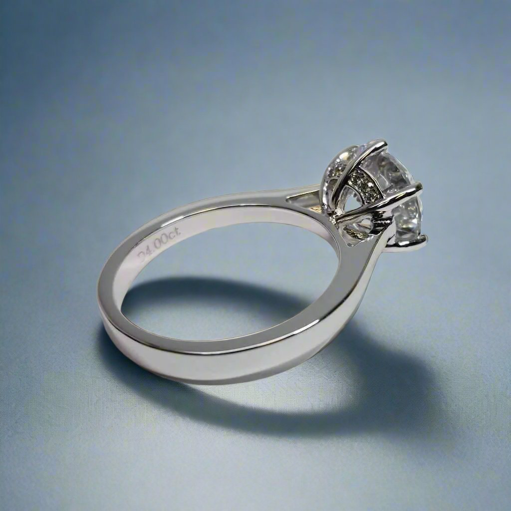 Victoria 14K White Solid Gold 4CT Round Cut OB Simulated Diamond Solitaire Ring for Woman Engagement