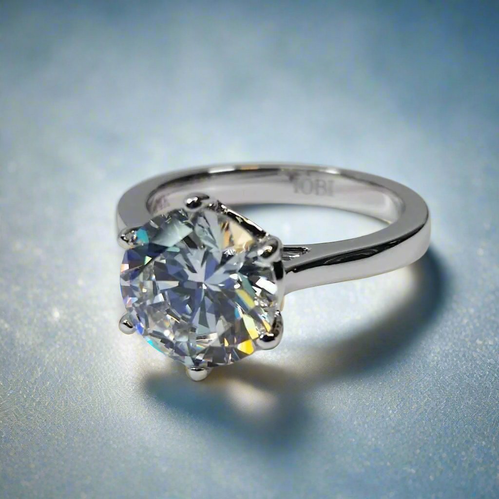 Victoria 14K White Solid Gold 4CT Round Cut OB Simulated Diamond Solitaire Ring for Woman Engagement
