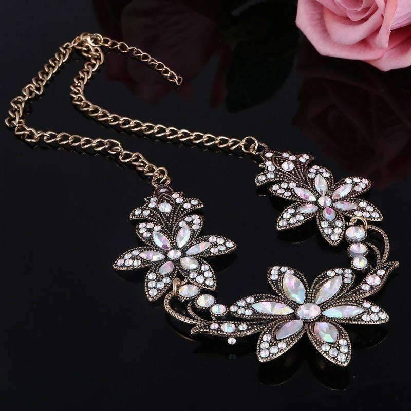Garden Party Vintage Crystal Flower Necklace for Women