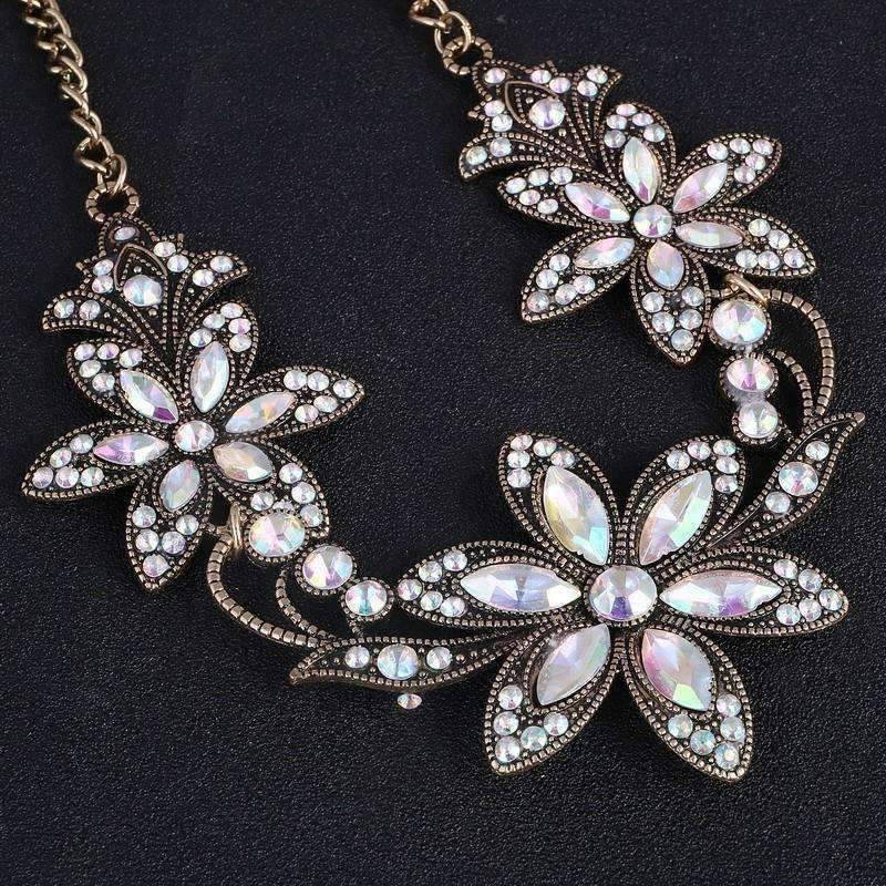 Garden Party Vintage Crystal Flower Necklace for Women