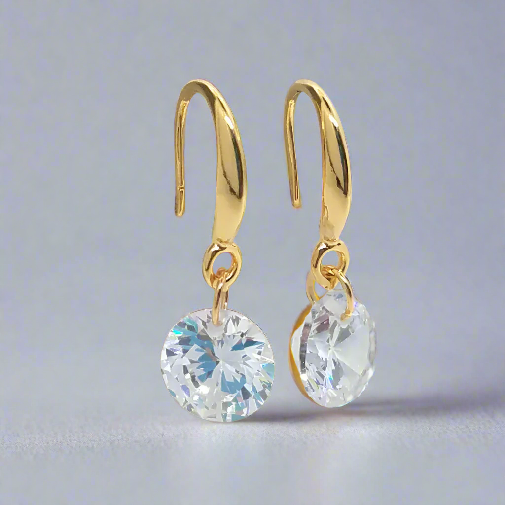 18K Gold Crystal Dangle Earrings – Sparkly Lightweight Drop Earrings for Women