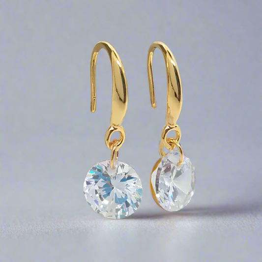 18K Gold Crystal Dangle Earrings – Sparkly Lightweight Drop Earrings for Women