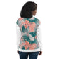 Women Bomber Jacket With Pockets Zipper Premium Quality Tropical Hibiscus Palm Leaves Design by IOBI Original Apparel