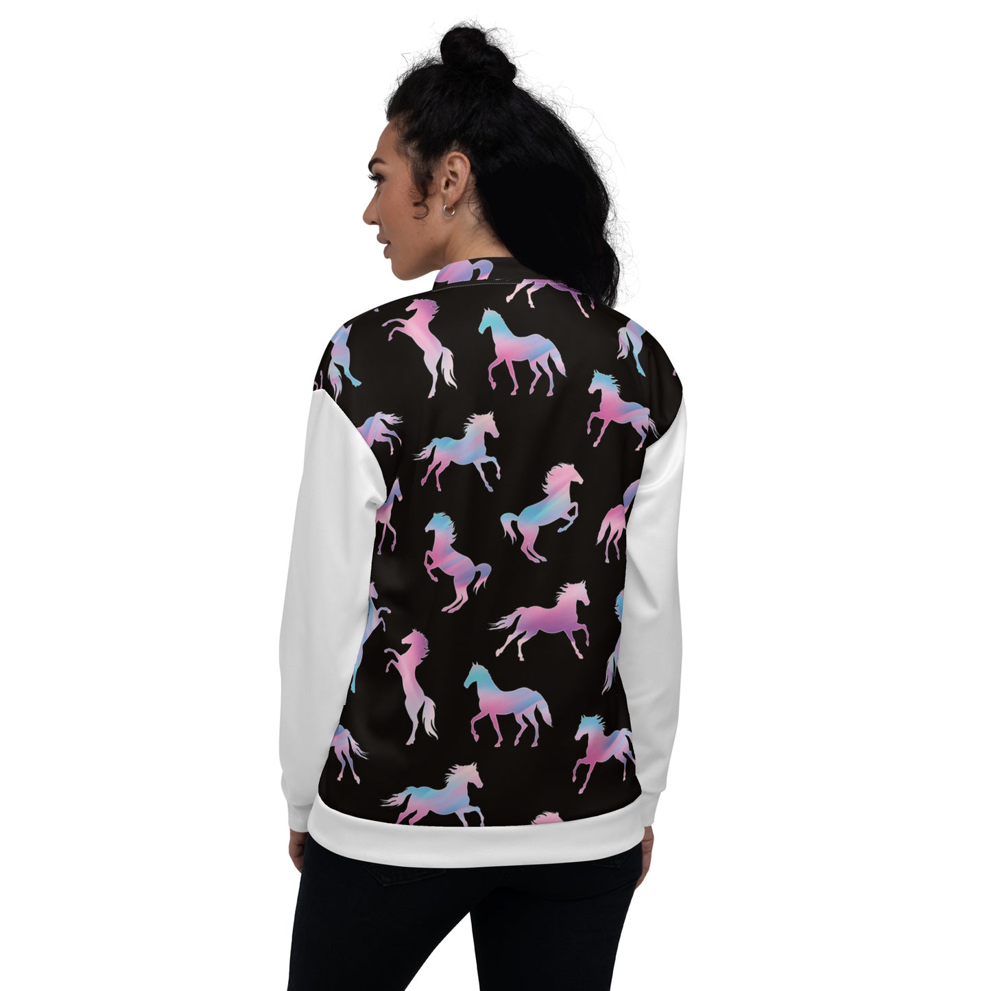Women Bomber Jacket With Pockets Zipper Horse Lover Design by IOBI Original Apparel