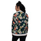 Women Bomber Jacket With Pockets Zipper Daisy Flowers Full Jacket Design by IOBI Original Apparel