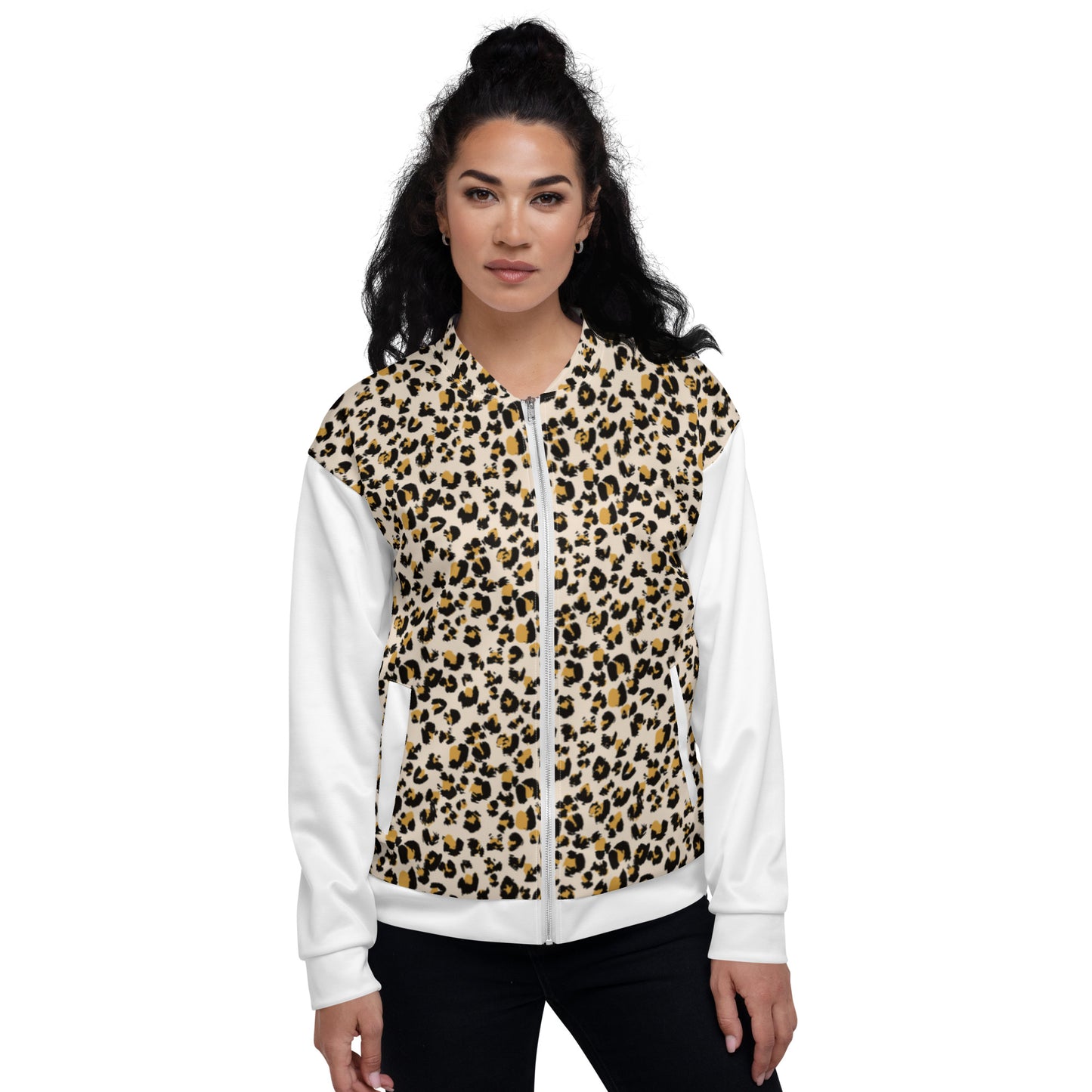 Women Bomber Jacket With Pockets Zipper Premium Quality Leopard Design by IOBI Original Apparel
