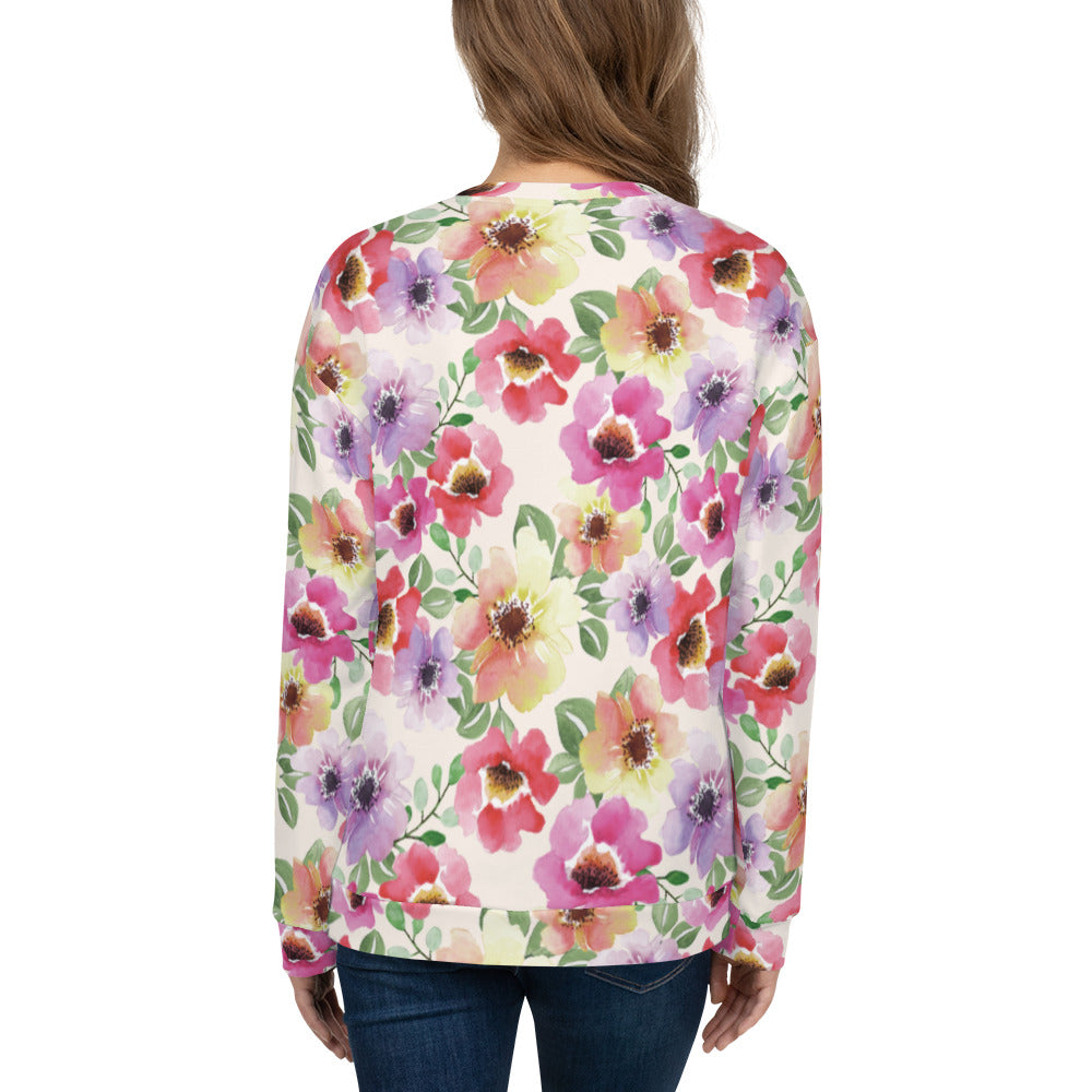 Women Sweatshirt Premium Quality Your Favorite All Over Print Hand-Sewn Poppy Bloom Flowers Design by IOBI Original Apparel