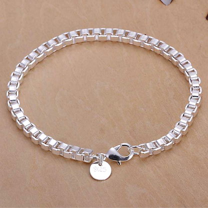 Box Chain 4Mm Link Silver Bracelet for Woman