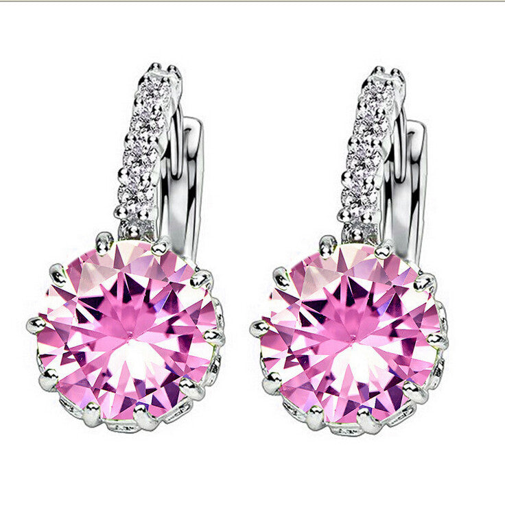 Blushing Pink Solitaire White Or Yellow Gold Hoop Earrings