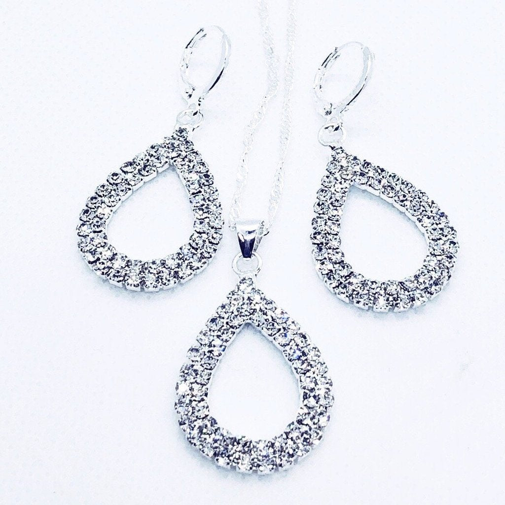 Diva Drops Diamond Rhinestone Necklace & Earrings Set