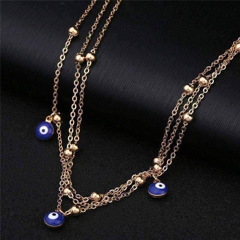 Feshionn IOBI Anklets ON SALE - Evil Eye Layered Ankle Bracelet In Silver or Gold