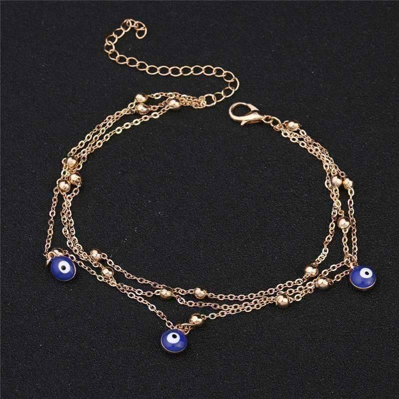 Feshionn IOBI Anklets ON SALE - Evil Eye Layered Ankle Bracelet In Silver or Gold
