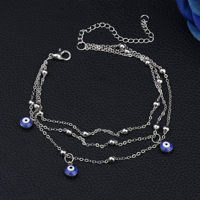 Feshionn IOBI Anklets ON SALE - Evil Eye Layered Ankle Bracelet In Silver or Gold