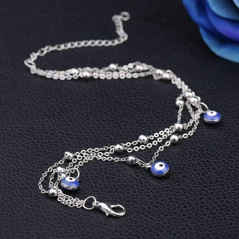 Feshionn IOBI Anklets ON SALE - Evil Eye Layered Ankle Bracelet In Silver or Gold