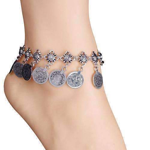 Feshionn IOBI Anklets ON SALE - Vintage Patina Gypsy Coin Dangling Chain Ankle Bracelet