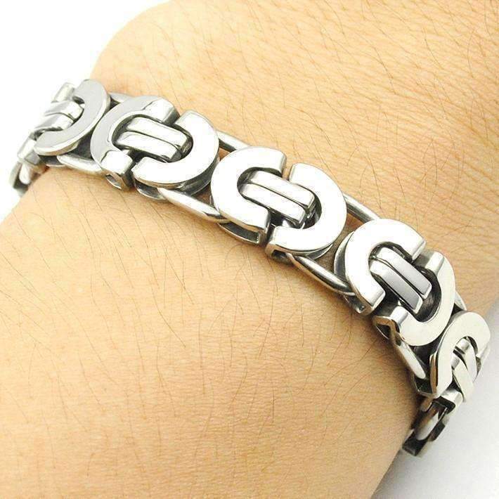 Feshionn IOBI bracelets Alpha 11mm Flat Byzantine Link 18K Gold Plated or Stainless Steel Men's Bracelet