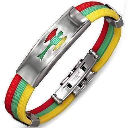 Feshionn IOBI bracelets Angel Tri-Color Triple Band Silicone Bracelet with Stainless Steel Cut Out Designs ~ Choose Your Design
