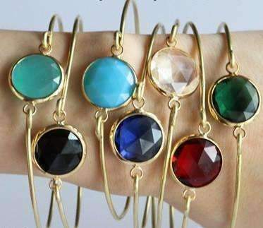 Feshionn IOBI bracelets Athena Red Goddess Wire Bangle Bracelet with Faceted Quartz Glass Crystal - Seven Colors to Choose!