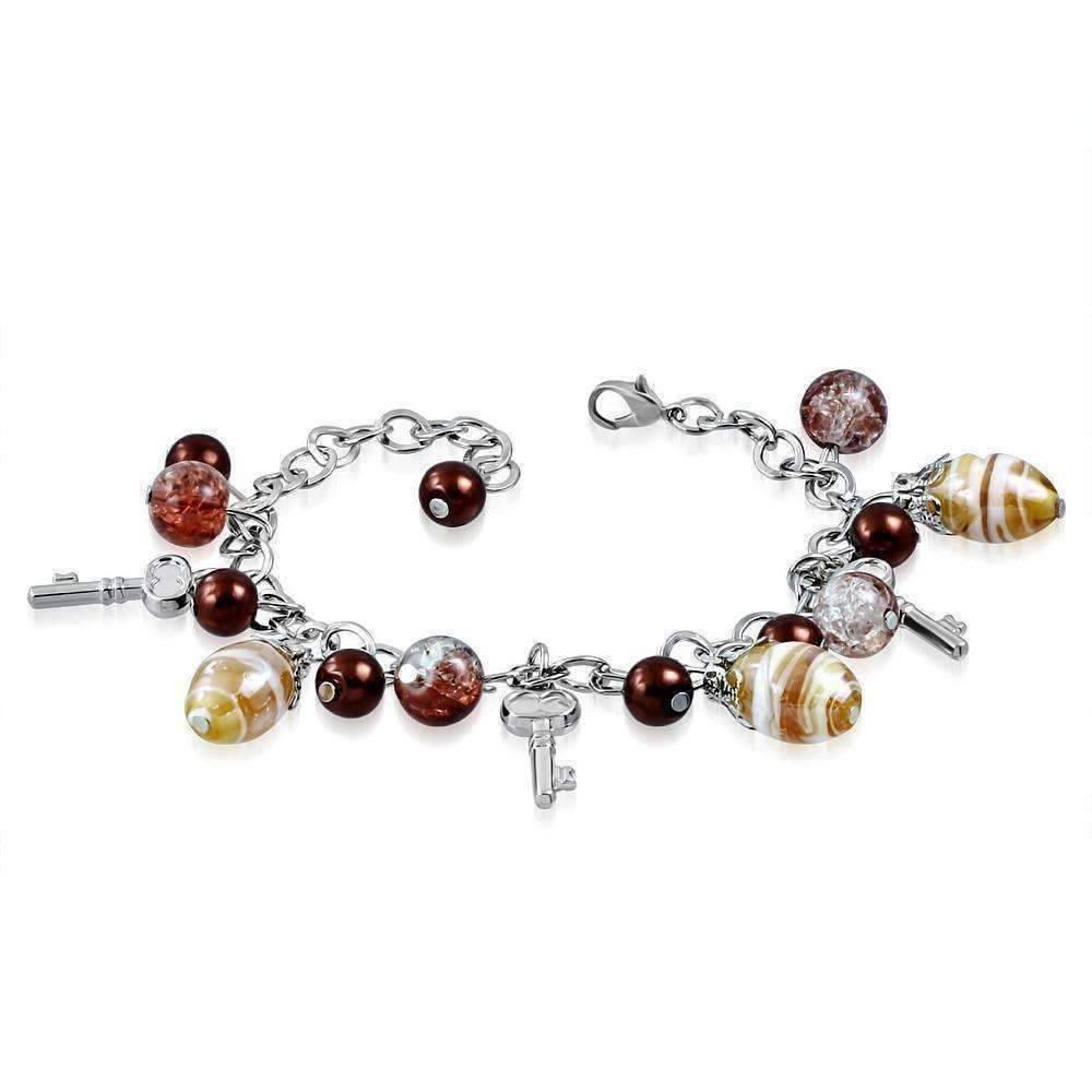 Feshionn IOBI bracelets Bronze Attic Treasures Vintage Key Beaded Charm Bracelet in Ruby or Bronze
