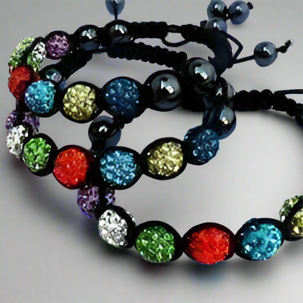Feshionn IOBI bracelets Colorful Sparkly Crystals Hand Made Shamballa - Multicolor Crystal and Hematite Shamballa Bracelet
