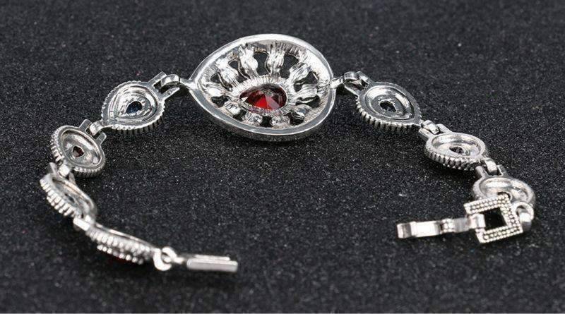 Feshionn IOBI bracelets Crimson and Cobalt Crystal Tear Drop Vintage Inspired Silver Bracelet