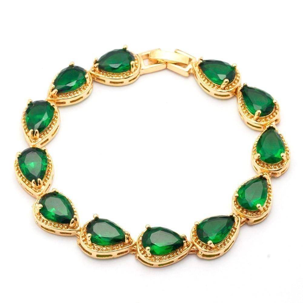 Feshionn IOBI bracelets Exotic Emerald Graceful Water Drop CZ 18k Gold Plated Bracelet
