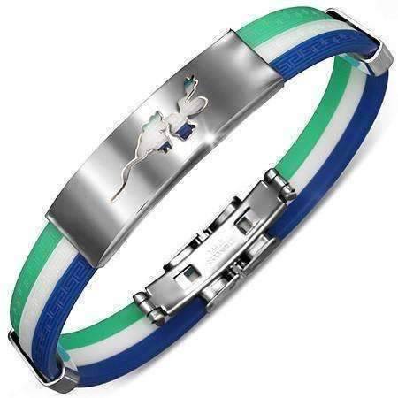 Feshionn IOBI bracelets Gecko Tri-Color Triple Band Silicone Bracelet with Stainless Steel Cut Out Designs ~ Choose Your Design