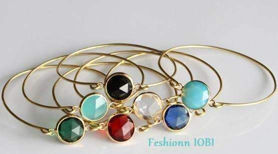 Feshionn IOBI bracelets Goddess Wire Bangle Bracelet with Faceted Quartz Glass Crystal - Seven Colors to Choose!