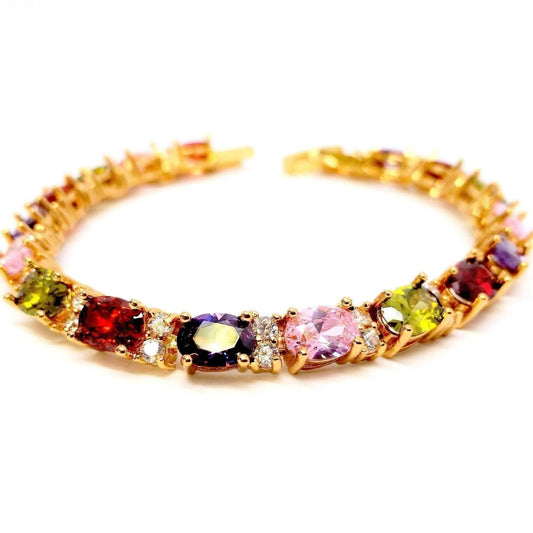 Feshionn IOBI bracelets Multi Multicolor Oval Austrian Crystal Tennis Bracelet in Gold